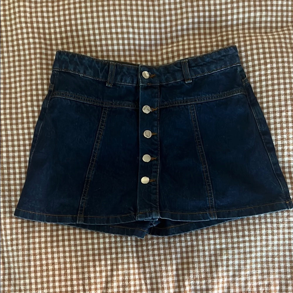 Gianni bini Blue Denim Button-Up Shorts